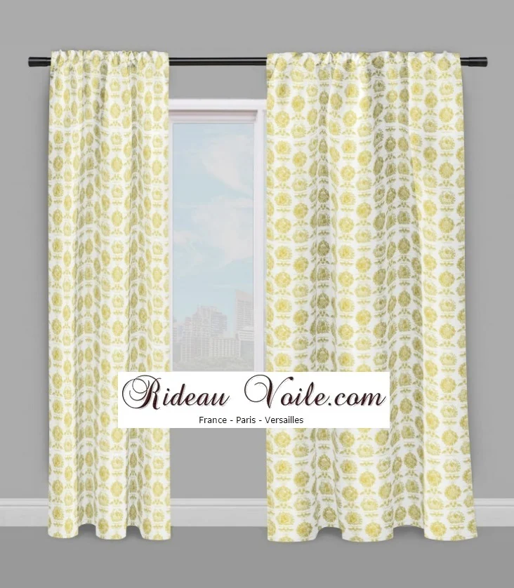 Toile de Jouy jaune tissu au mètre rideau Tapestry klädsel Restaurering gardintyg