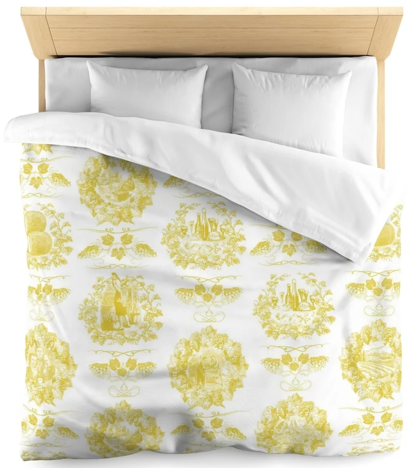 Toile de Jouy jaune tissu au mètre rideau Tapestry klädsel Restaurering gardintyg