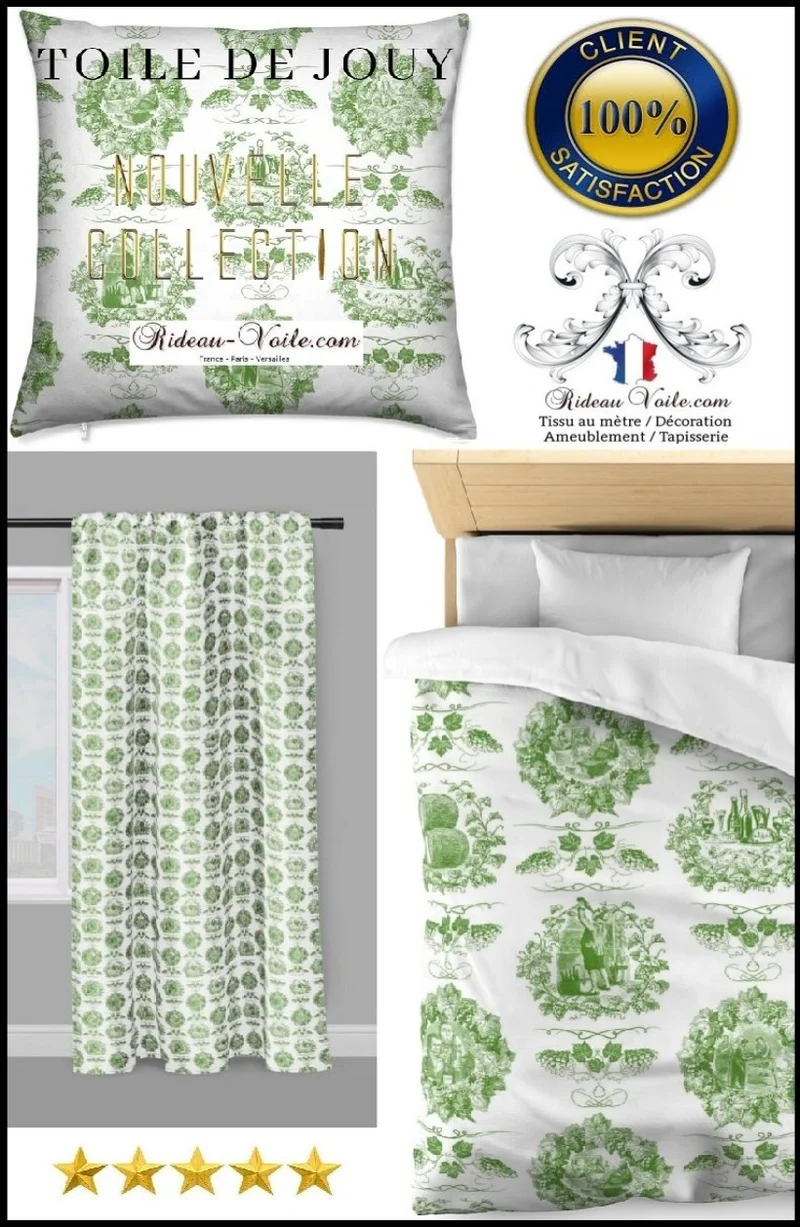 Toile de Jouy vert tissu ameublement mètre rideau Gordijnen, Gordijnstof Gordijnstoffen