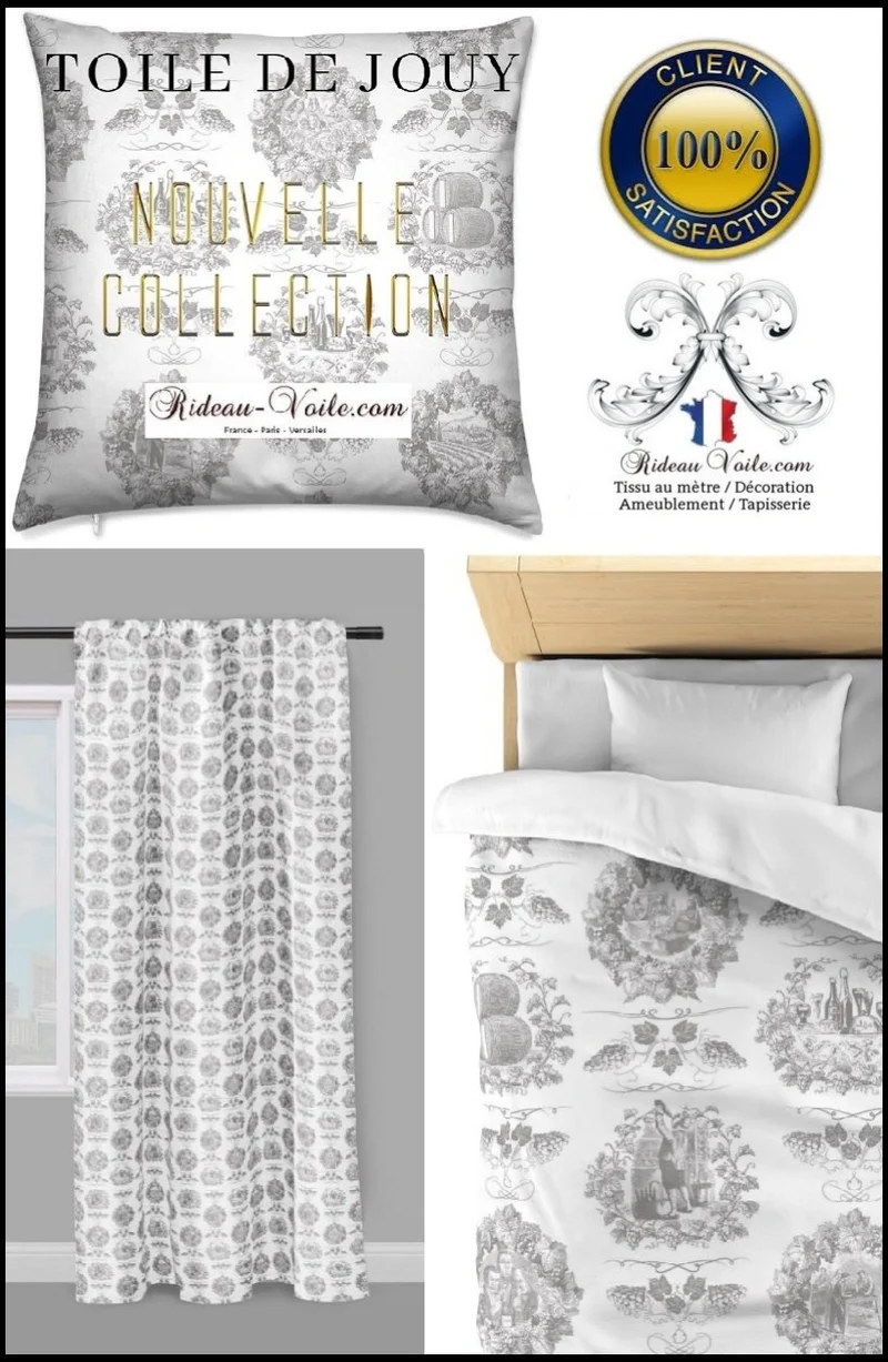 Toile de Jouy gris tissu au mètre Tecido tapeçaria cortina Gordijnen Gordijnstoffen