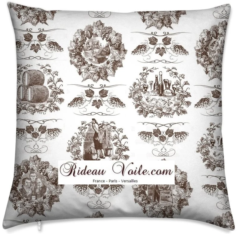 Toile de Jouy marron tissu au mètre rideau coussin couette