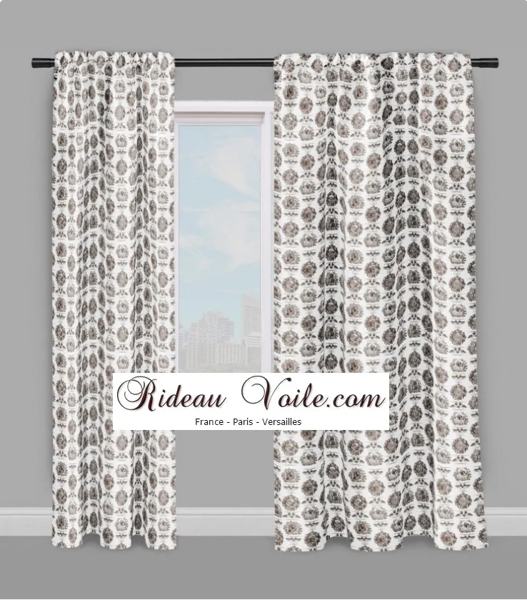 Toile de Jouy marron tissu au mètre rideau coussin couette