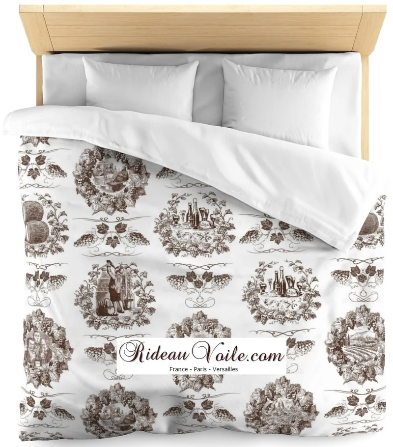 Toile de Jouy marron tissu au mètre rideau coussin couette