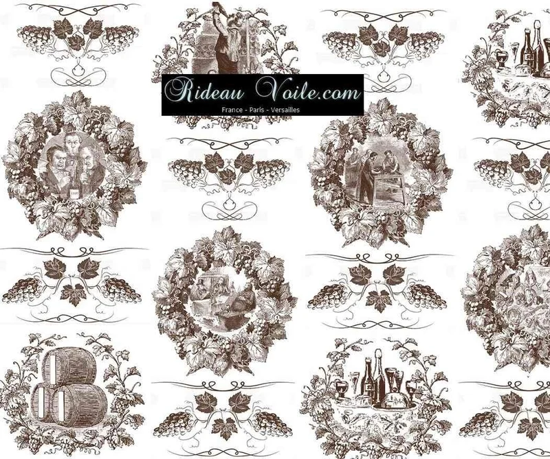 Toile de Jouy marron tissu au mètre rideau coussin couette