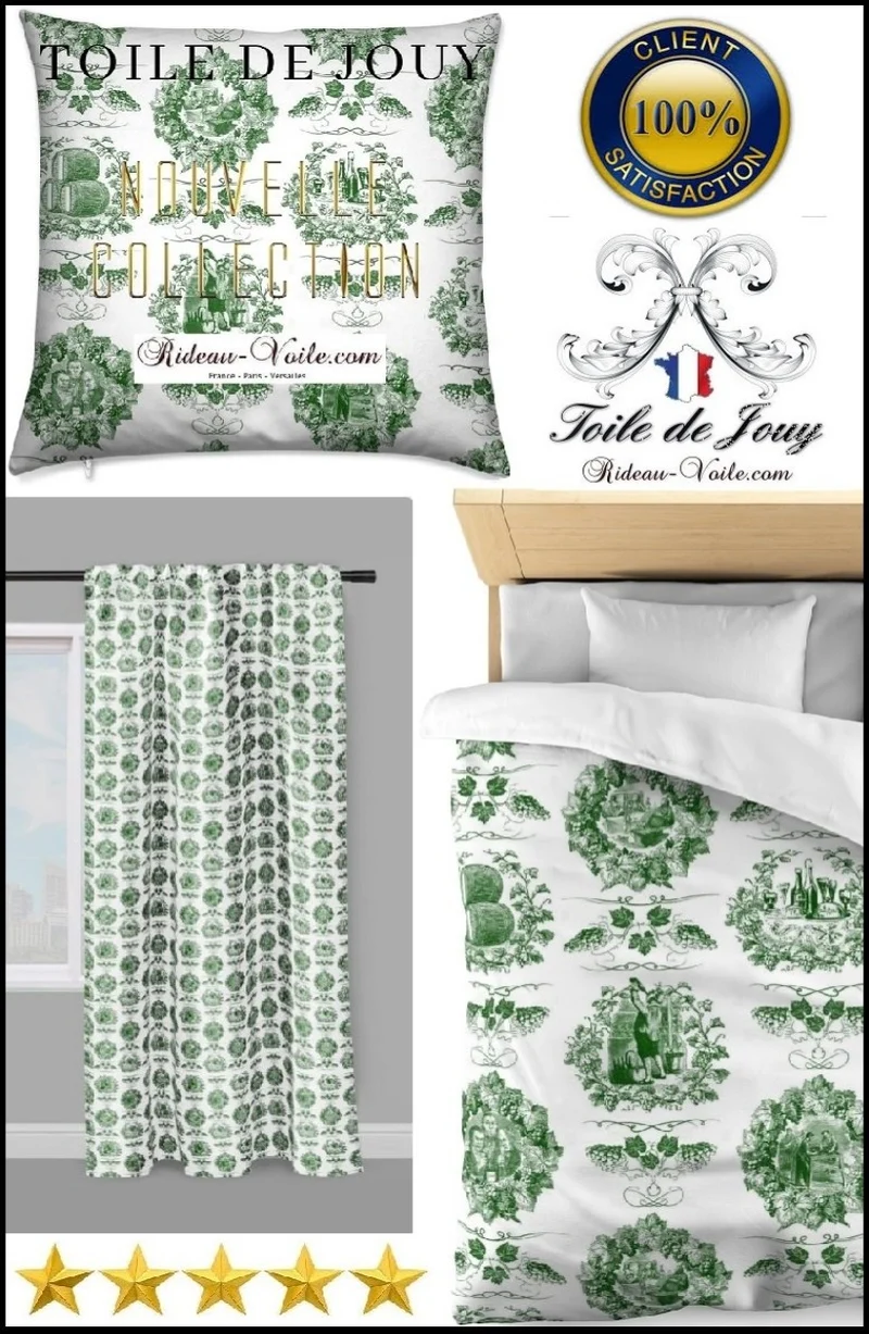 Tissu rideau Toile de Jouy vert textile Empire country French fabric upholstery