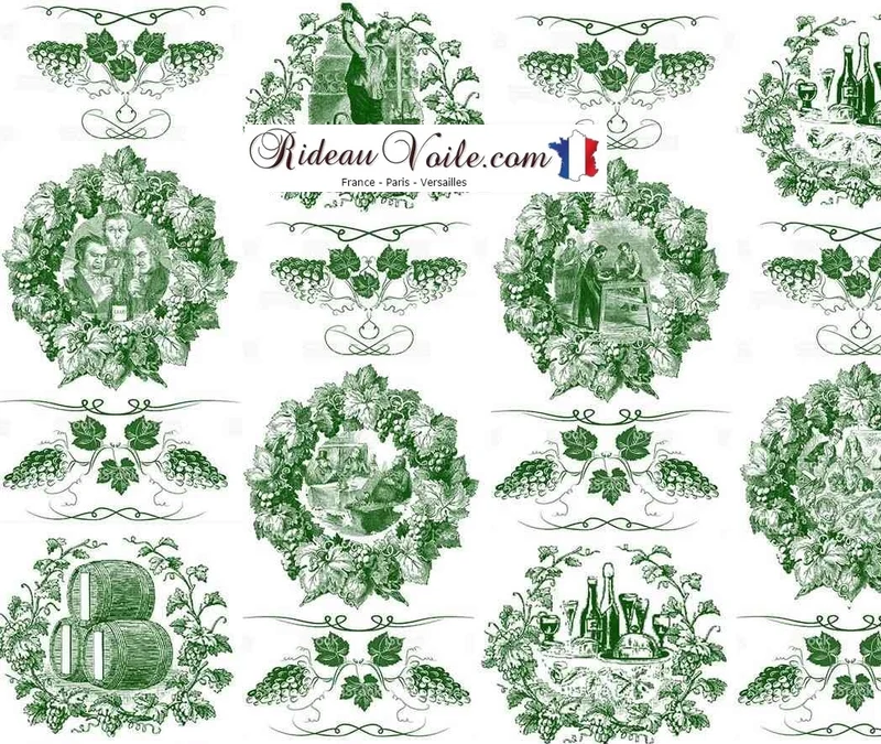Tissu rideau Toile de Jouy vert textile Empire country French fabric upholstery