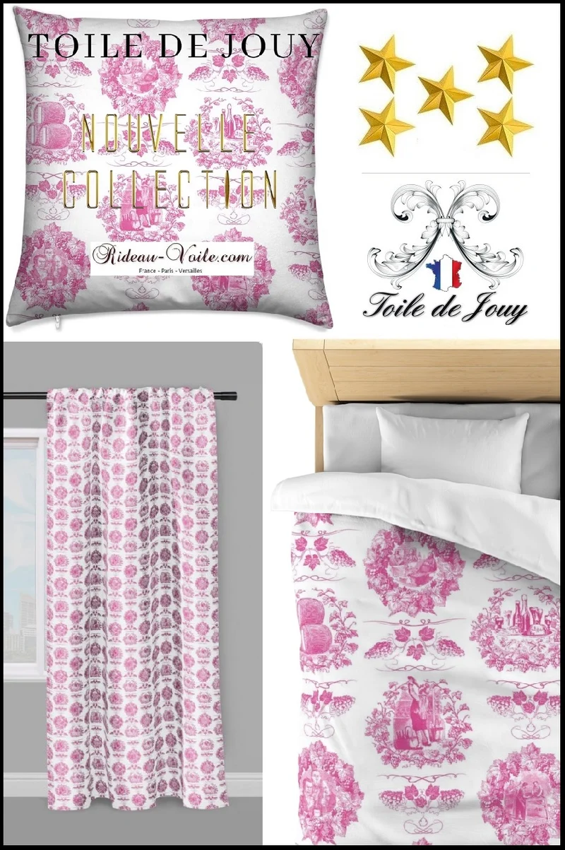 Toile de Jouy rose tissu au mètre rideau French fabrics stof tessuto Tende Toile Jouy