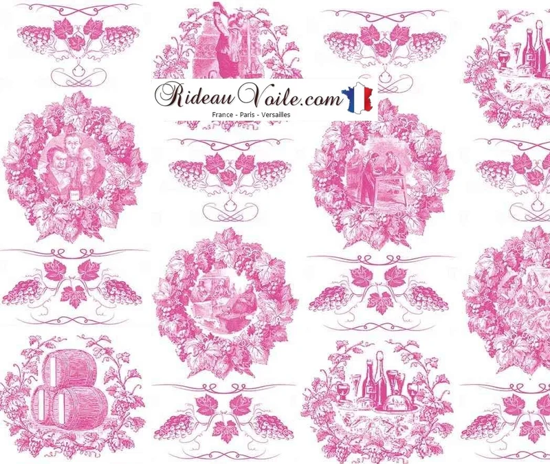 Toile de Jouy rose tissu au mètre rideau French fabrics stof tessuto Tende Toile Jouy