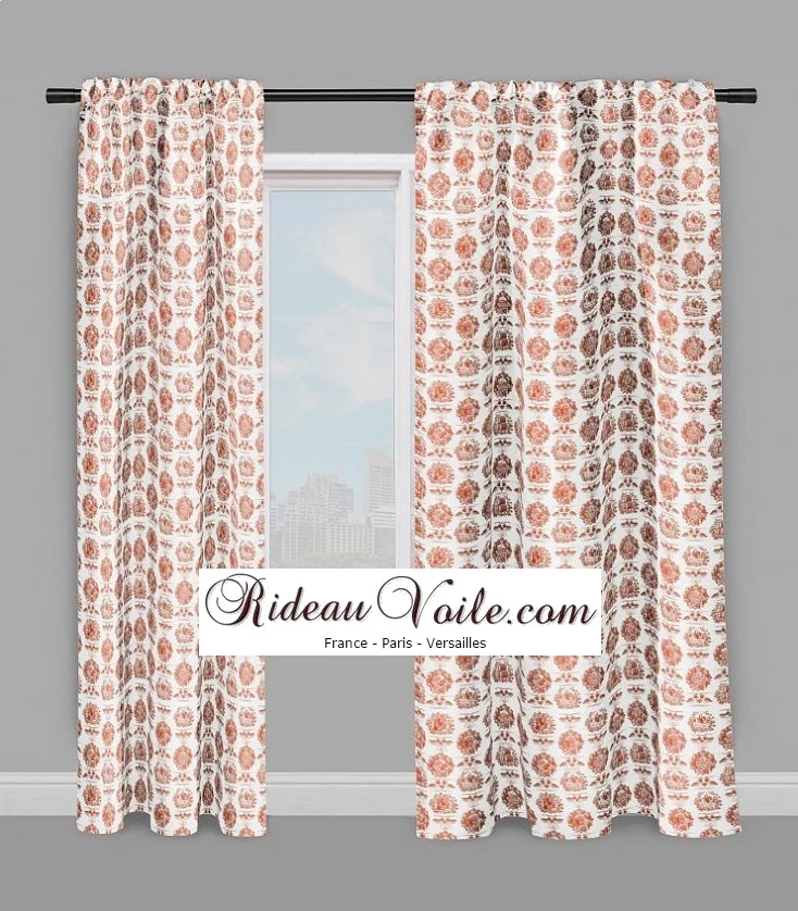 Country french fabric Toile de Jouy orange tissu au mètre déco rideau coussin couette