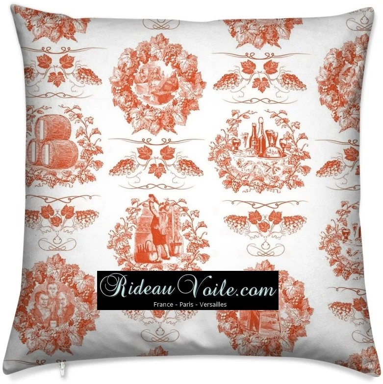 Country french fabric Toile de Jouy orange tissu au mètre déco rideau coussin couette