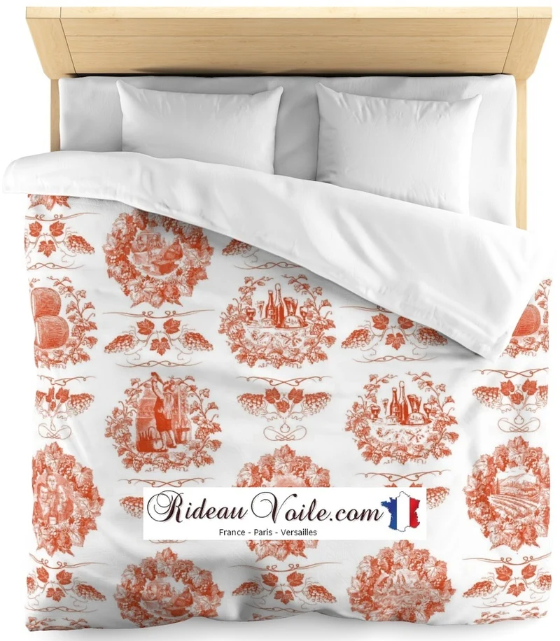 Country french fabric Toile de Jouy orange tissu au mètre déco rideau coussin couette