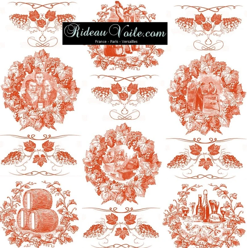 Country french fabric Toile de Jouy orange tissu au mètre déco rideau coussin couette