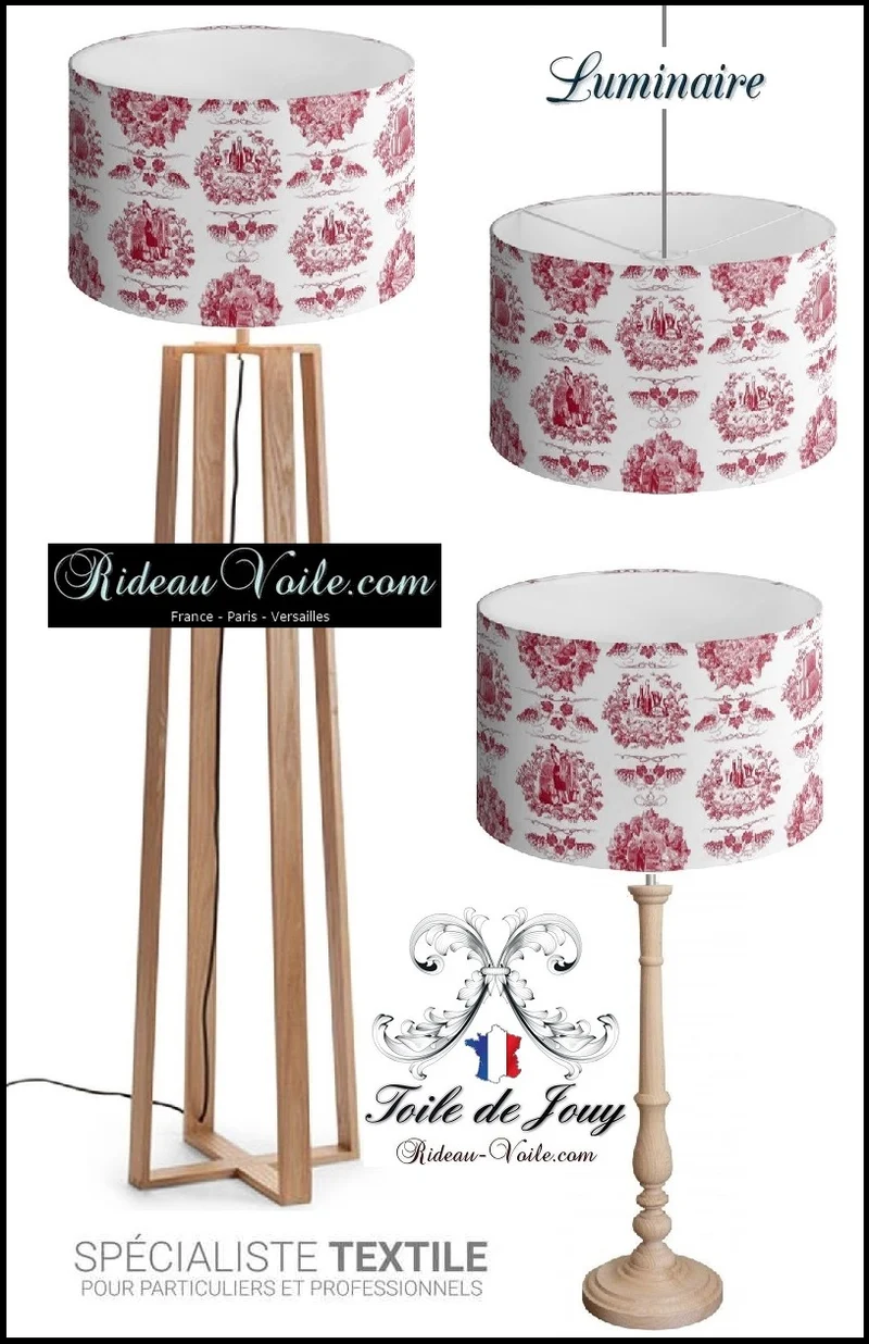 Toile de Jouy rouge tissu au mètre décoration rideau coussin couette
