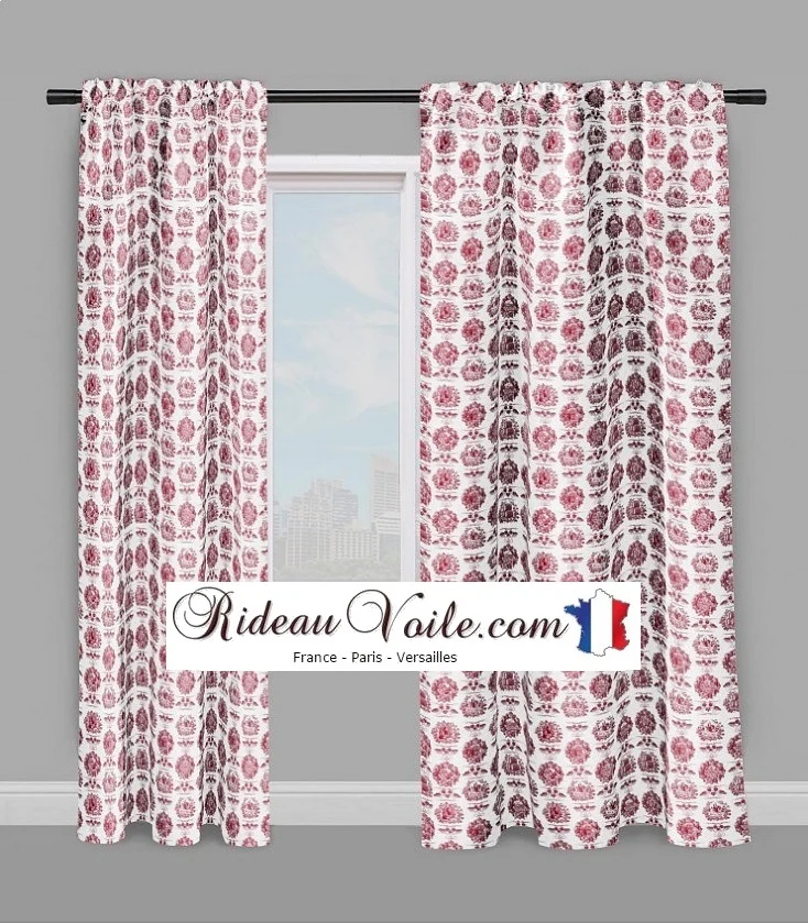 Toile de Jouy rouge tissu au mètre décoration rideau coussin couette