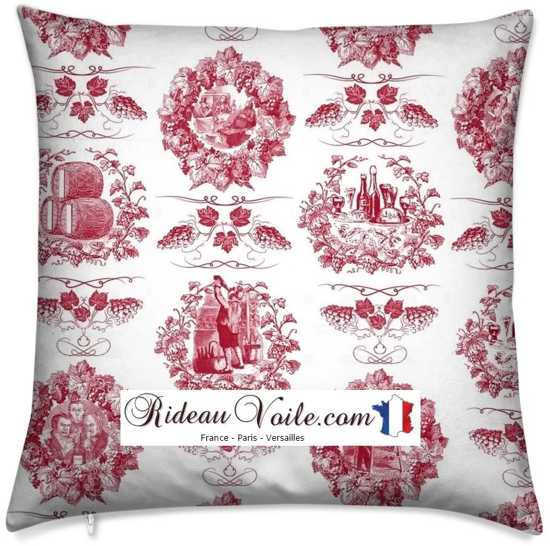 Toile de Jouy rouge tissu au mètre décoration rideau coussin couette