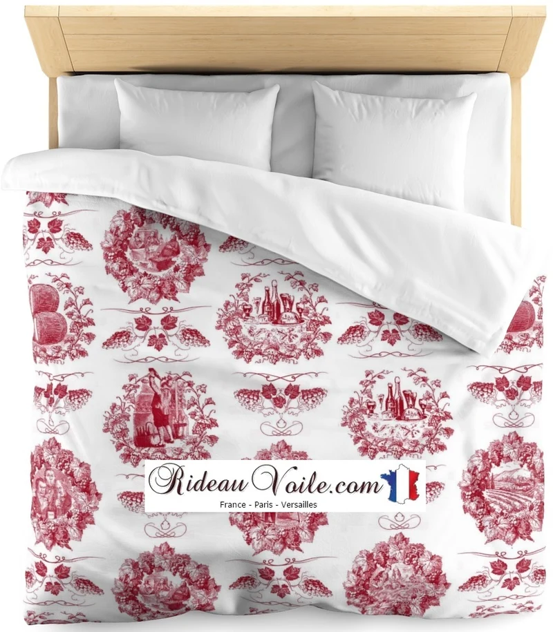 Toile de Jouy rouge tissu au mètre décoration rideau coussin couette