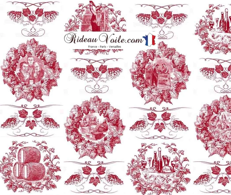 Toile de Jouy rouge tissu au mètre décoration rideau coussin couette
