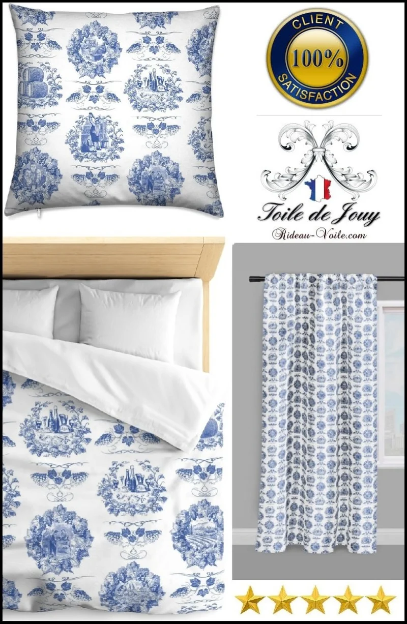 Musée Ameublement tapisserie au mètre tissu Toile de Jouy bleu French fabrics