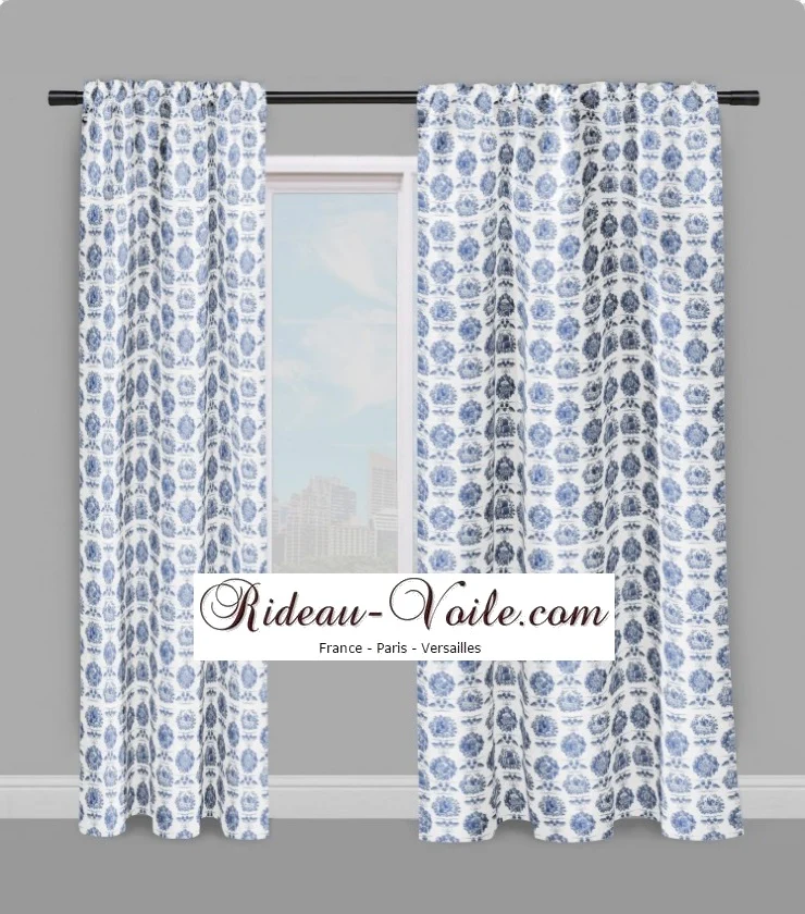 Musée Ameublement tapisserie au mètre tissu Toile de Jouy bleu French fabrics
