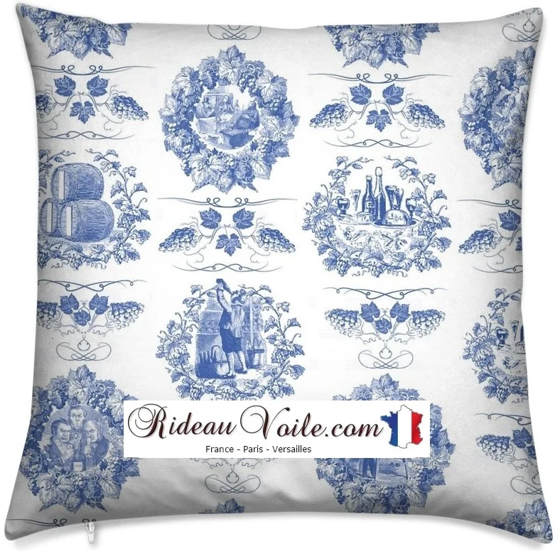 Musée Ameublement tapisserie au mètre tissu Toile de Jouy bleu French fabrics