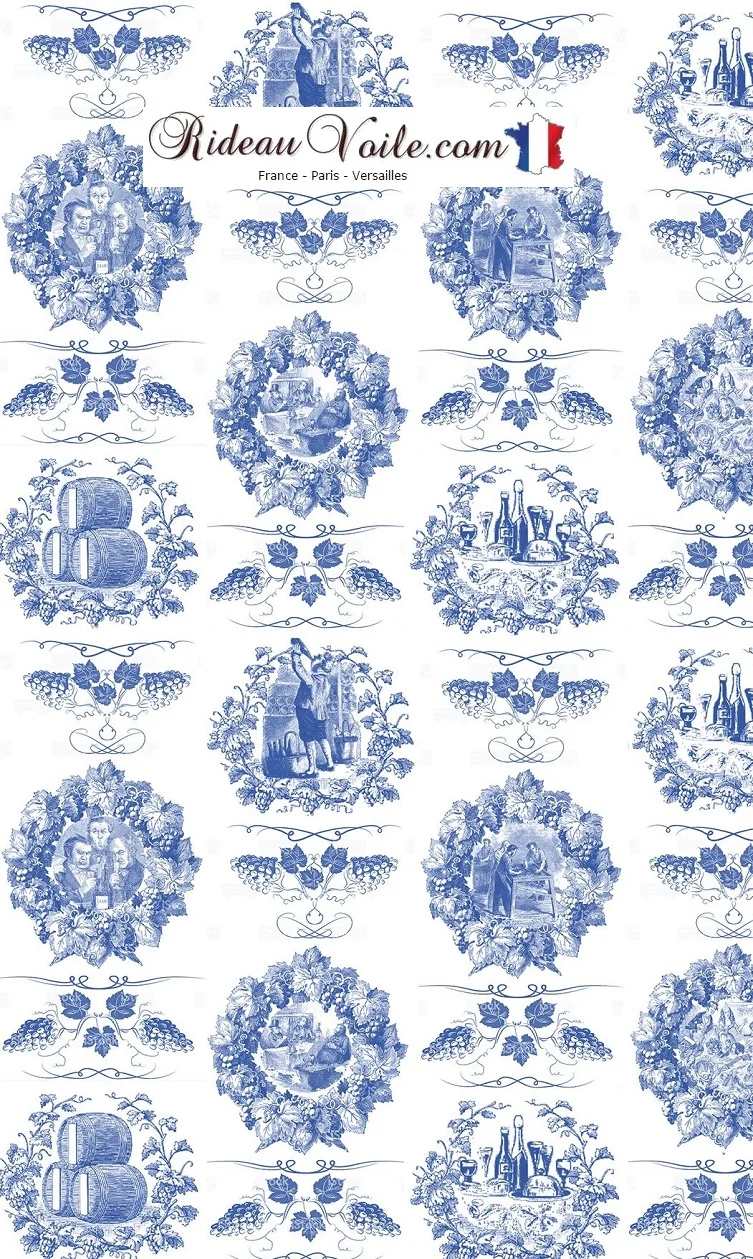 Musée Ameublement tapisserie au mètre tissu Toile de Jouy bleu French fabrics