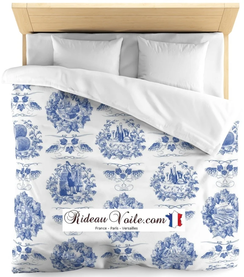 Musée Ameublement tapisserie au mètre tissu Toile de Jouy bleu French fabrics