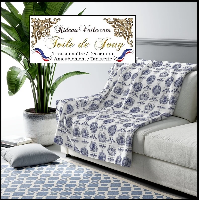 Tissu Toile Jouy bleu Arte fresca Stoffe Klassizismus klädsel Restaurering gardintyg