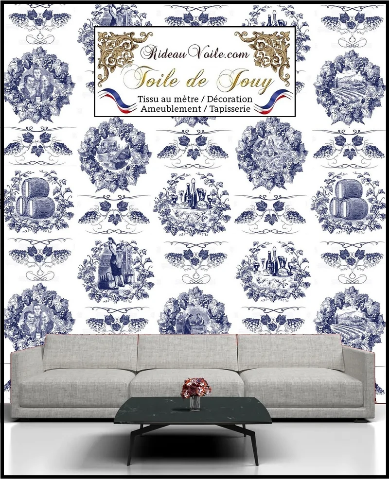 Tissu Toile Jouy bleu Arte fresca Stoffe Klassizismus klädsel Restaurering gardintyg