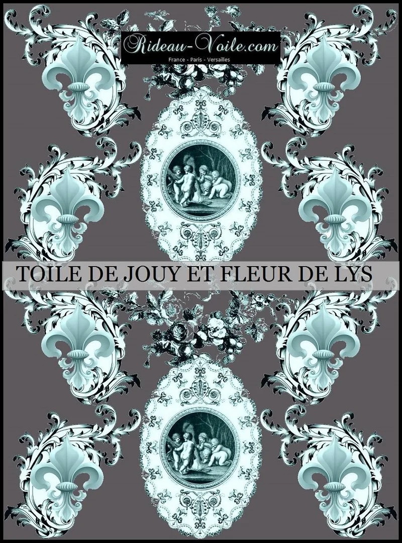 Empire Toile de Jouy tissu ameublement Angelots Renaissance Fleur de Lys mètre