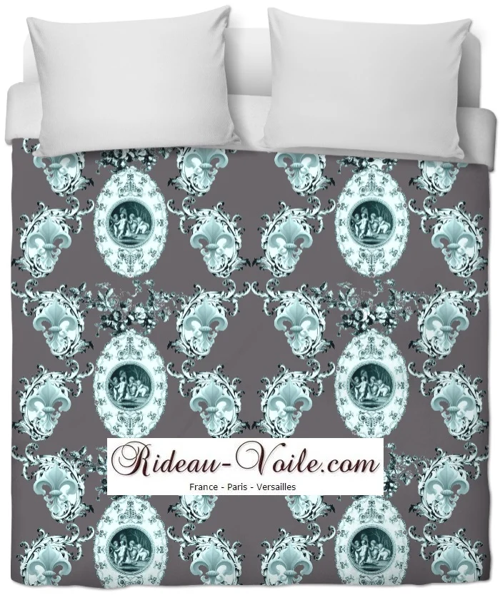 Empire Toile de Jouy tissu ameublement Angelots Renaissance Fleur de Lys mètre