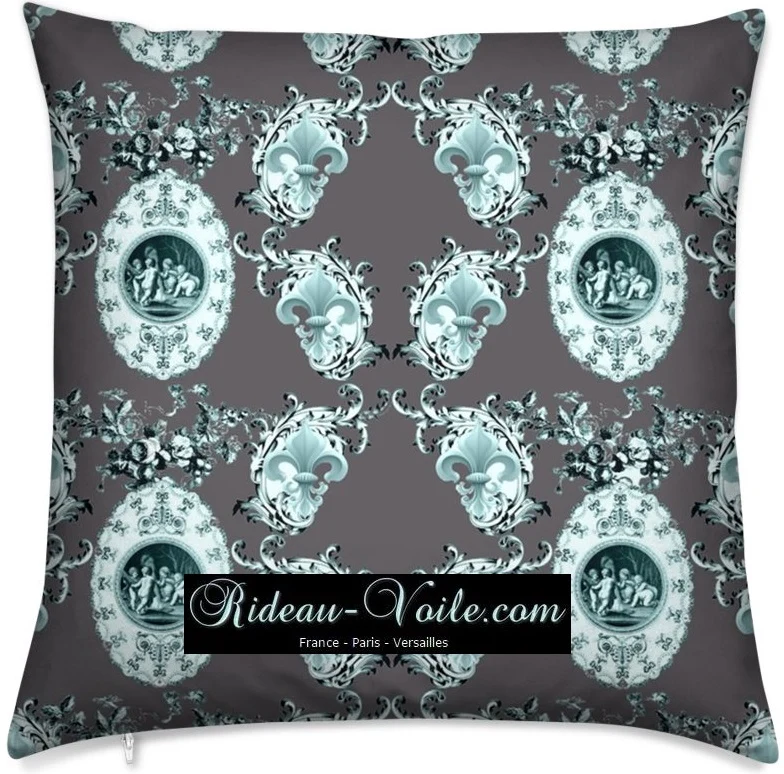 Empire Toile de Jouy tissu ameublement Angelots Renaissance Fleur de Lys mètre