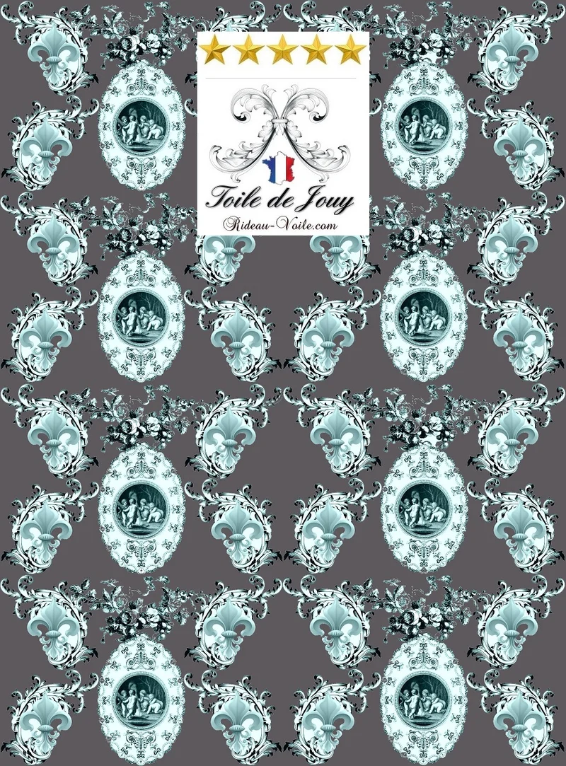 Empire Toile de Jouy tissu ameublement Angelots Renaissance Fleur de Lys mètre