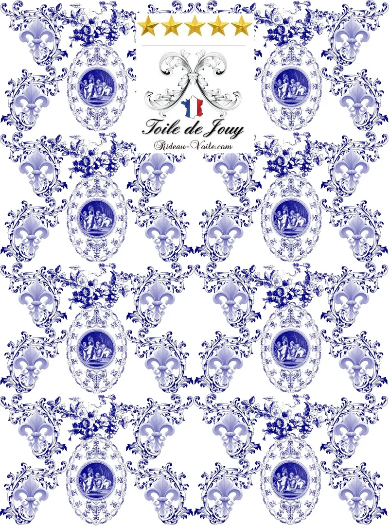 Toile de Jouy tissu ameublement Chérubin Empire Fleur de Lys rinascimentale liturgico