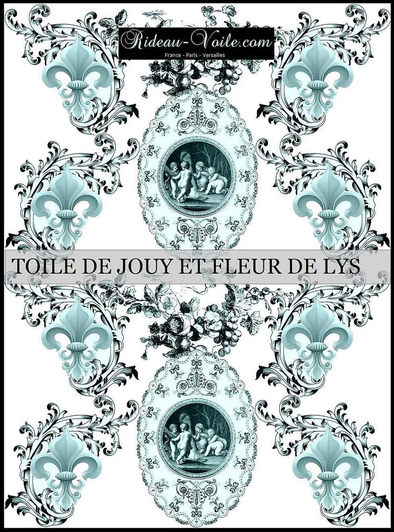 Toile de Jouy putti potto tissu motif Chérubin liturgique Renaissance Fleur de Lys Empire