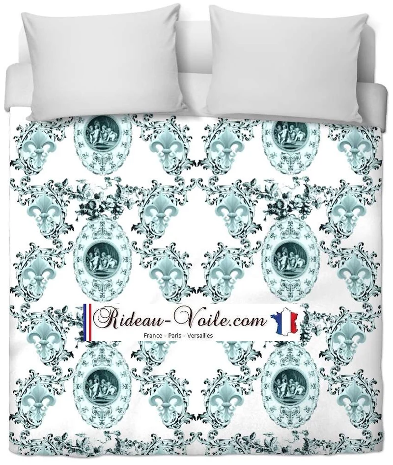 Toile de Jouy putti potto tissu motif Chérubin liturgique Renaissance Fleur de Lys Empire