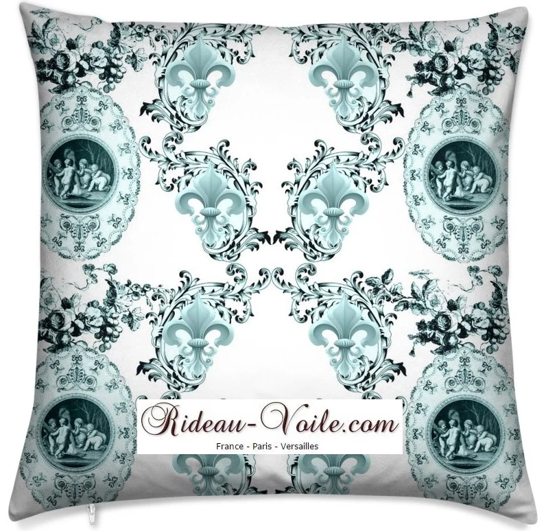 Toile de Jouy putti potto tissu motif Chérubin liturgique Renaissance Fleur de Lys Empire