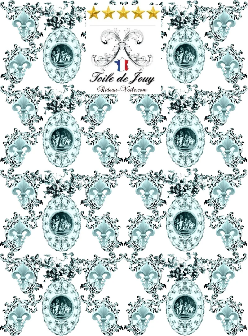 Toile de Jouy putti potto tissu motif Chérubin liturgique Renaissance Fleur de Lys Empire