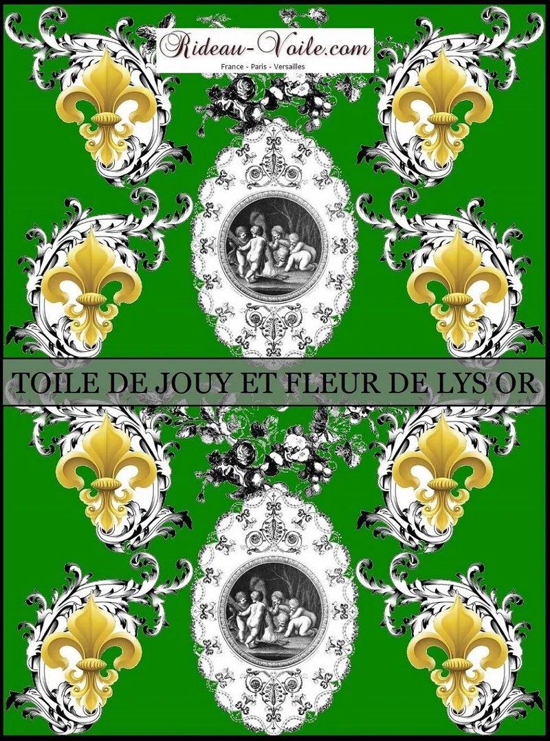 Toile de Jouy vert tissu mètre Baroque Empire Anges Fleur de Lys Gardin stof Engel