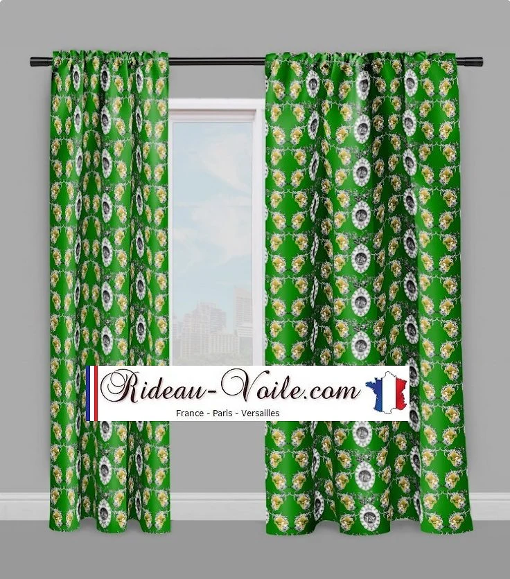 Toile de Jouy vert tissu mètre Baroque Empire Anges Fleur de Lys Gardin stof Engel