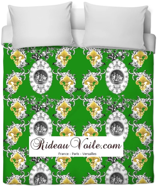 Toile de Jouy vert tissu mètre Baroque Empire Anges Fleur de Lys Gardin stof Engel