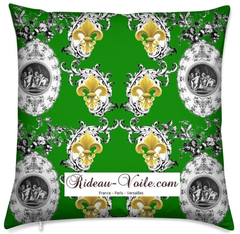 Toile de Jouy vert tissu mètre Baroque Empire Anges Fleur de Lys Gardin stof Engel