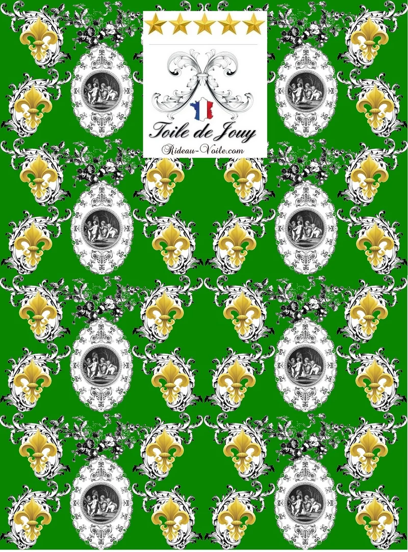 Toile de Jouy vert tissu mètre Baroque Empire Anges Fleur de Lys Gardin stof Engel