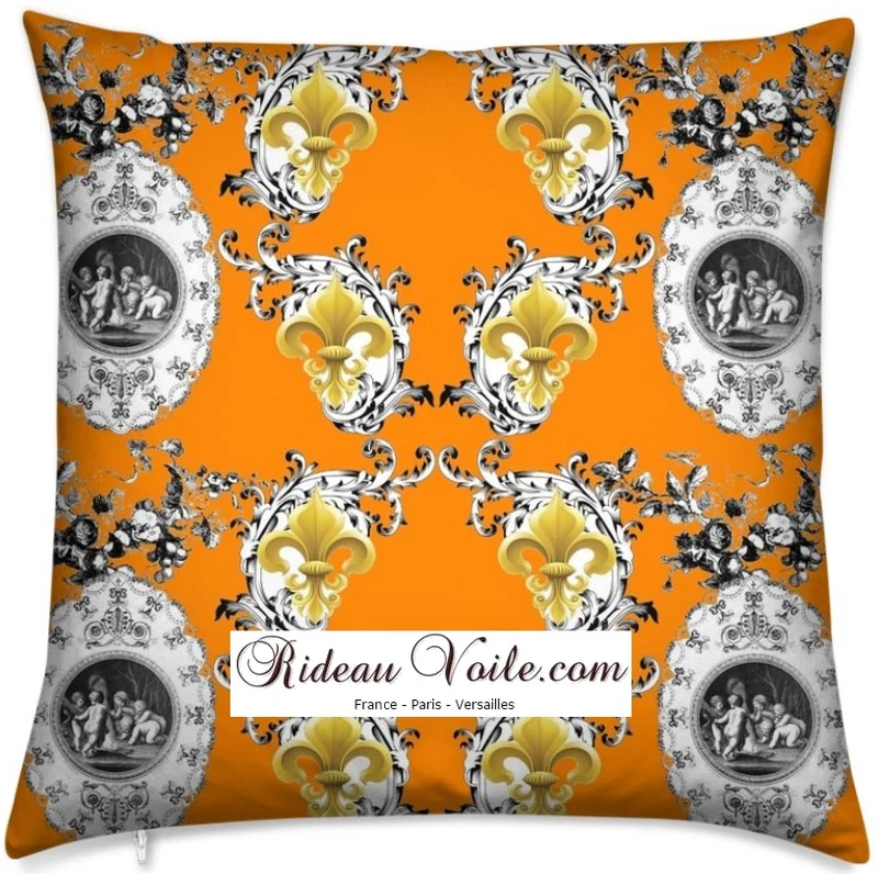 Toile de Jouy orange tissu mètre Fleur de Lys enkeli verho kangas Renaissance