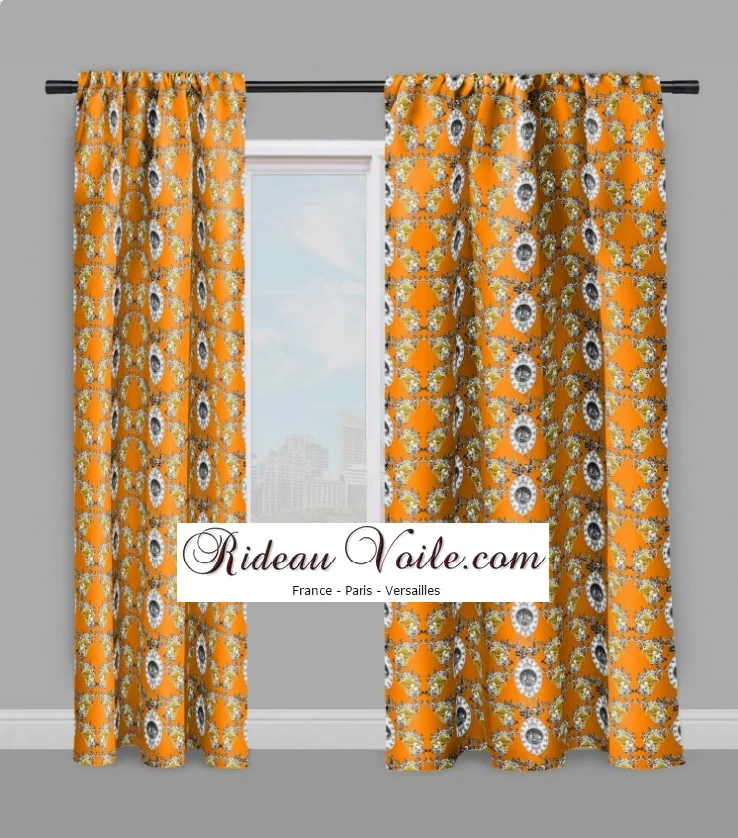 Toile de Jouy orange tissu mètre Fleur de Lys enkeli verho kangas Renaissance