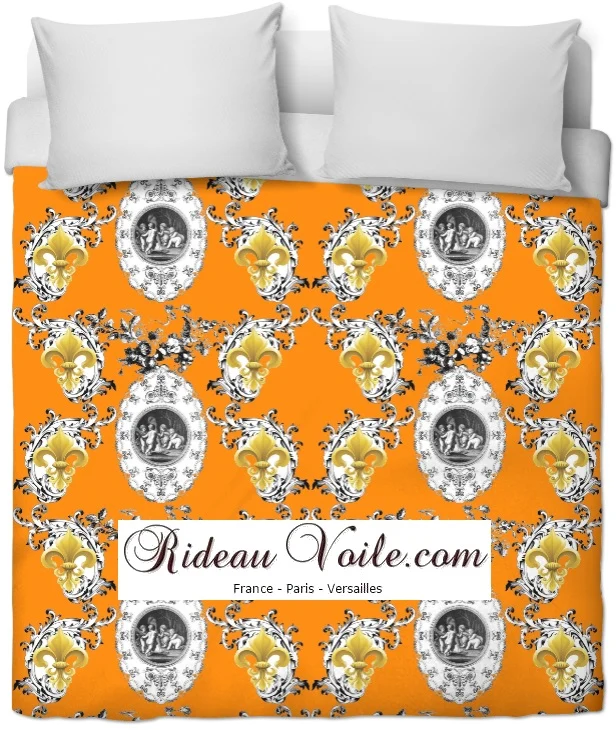 Toile de Jouy orange tissu mètre Fleur de Lys enkeli verho kangas Renaissance