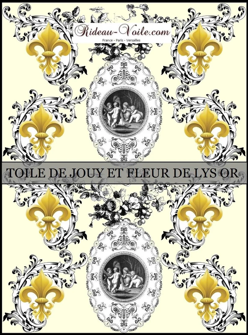 Toile de Jouy jaune tissu ameublement mètre liturgique Chérubins fabric cherub curtain