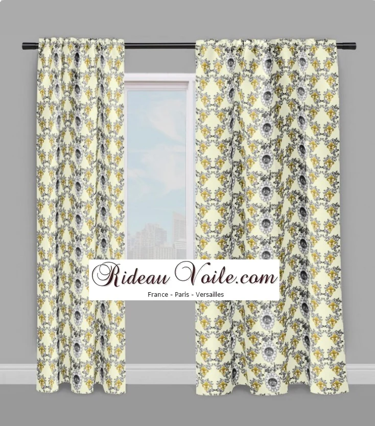 Toile de Jouy jaune tissu ameublement mètre liturgique Chérubins fabric cherub curtain