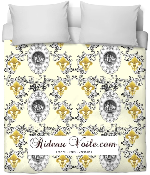 Toile de Jouy jaune tissu ameublement mètre liturgique Chérubins fabric cherub curtain