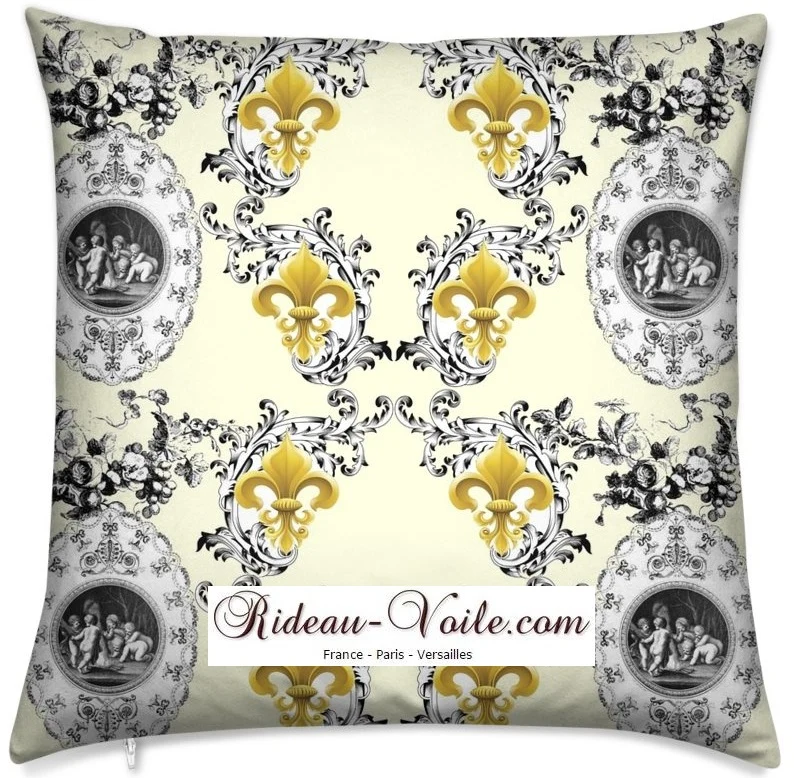 Toile de Jouy jaune tissu ameublement mètre liturgique Chérubins fabric cherub curtain