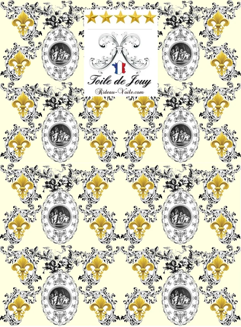 Toile de Jouy jaune tissu ameublement mètre liturgique Chérubins fabric cherub curtain